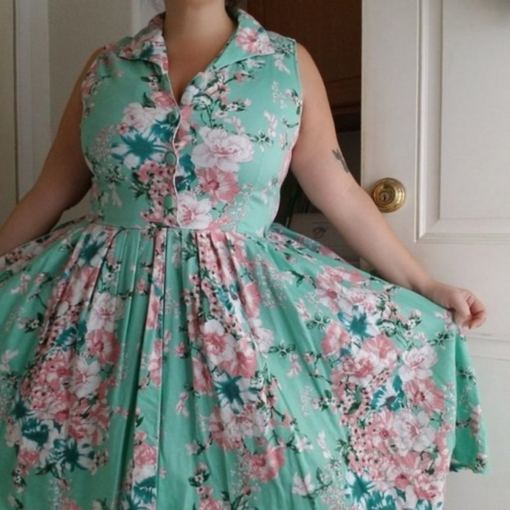 Voodoo Vixen Mint Floral Rockabilly 50s Retro Pin Up Dress - Picture 5 of 6